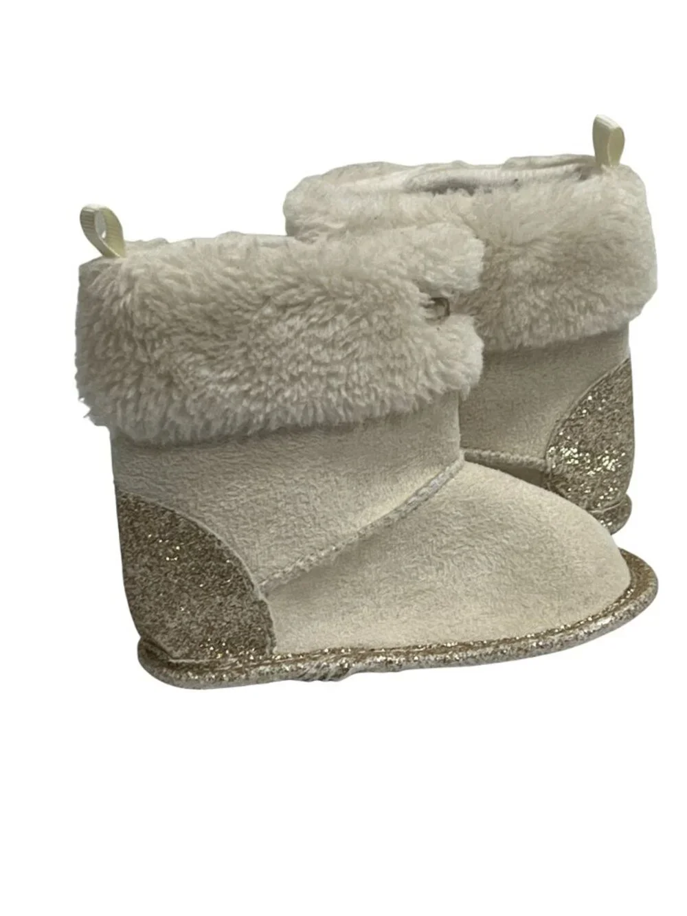 Bebe Baby Girls Boots Size 2 Cream Faux Suede Faux Fur Gold Winter Booties